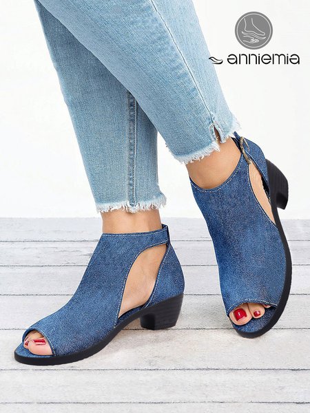 

Anniemia Denim Blue Cut-out Chunky Heel Peep-Toe Sandals, Sandals