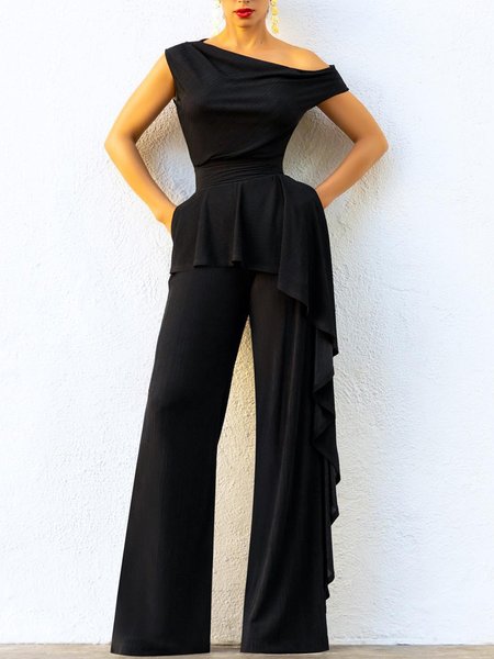 

Plain Urban Regular Fit One Shoulder Jumpsuit, Black, Jumpsuits