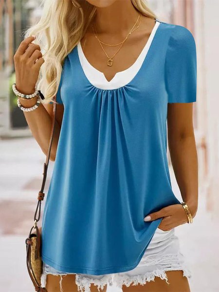 

Ruched Casual Loose Scoop Neck Shirt, Blue, Shirts & Blouses