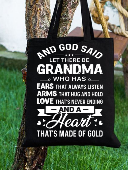 

Women’s God Said Let There Be Grandma Who Has Ears That Always Listen Shopping Tote, Black, Bags