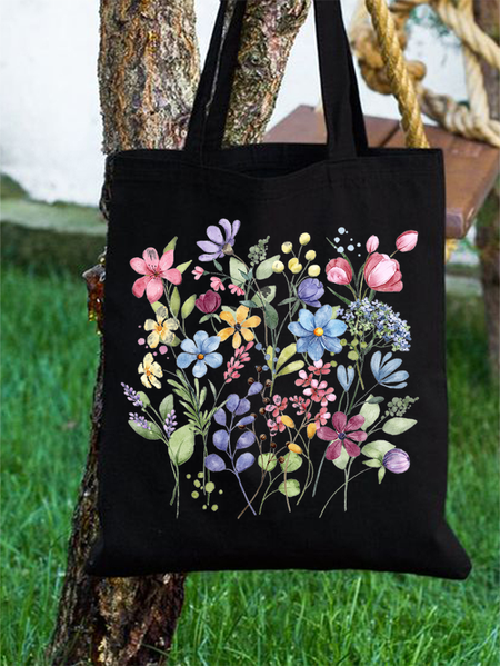 

Women's wildflowers Print Shopping Tote, Black, Bags