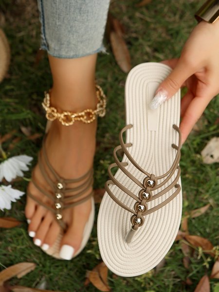 

Vacation Multi Strap Beading Beach Flip-Flops, Brown, Sandals & Slippers