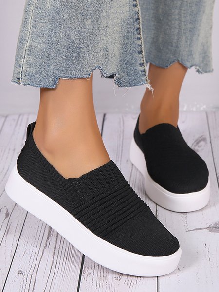 Breathable Mesh Fabric Slip On Sneakers, Black, Sneakers