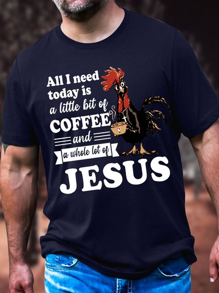 

Men's All I Need Today Is A Little Bit Of Coffee And A Whole Lot Of Jesus Funny Graphic Printing Crew Neck Cotton Text Letters Casual T-Shirt, Purplish blue, T-shirts
