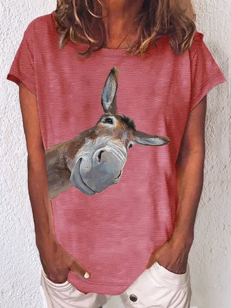 

Women's Funny Donkeys Print Casual T-Shirt, Pink, T-shirts