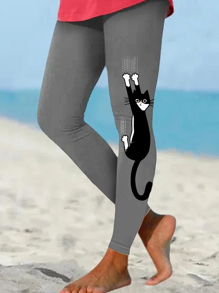 

Women's funny Black and White Cat Hanging On Casual Leggings, Gray, Leggings
