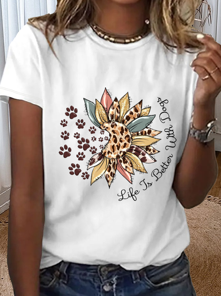 

Women's Cotton Life Is Better With Dogs Sunflower T-Shirt, White, T-shirts
