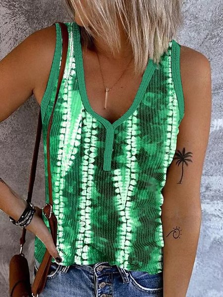 

Tie-Dye Pattern Casual V Neck Tank Top, Green, Tanks & Camis