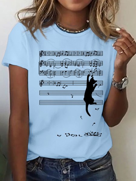 

Women's Mischief Cat Lover Casual Cotton T-Shirt, Light blue, T-shirts