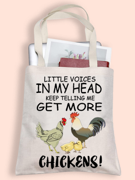 

Women's Little Voices In My Head Keep Telling Me Get More Chickens Funny Animal Shopping Tote, White, Bags