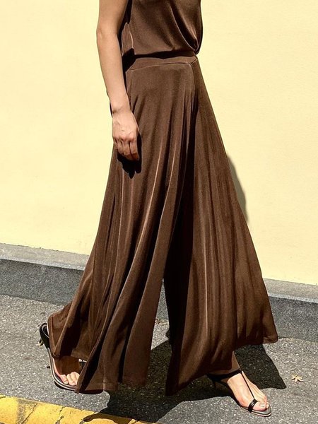 

Loose Plain Urban Fashion Pants, Brown, Pants
