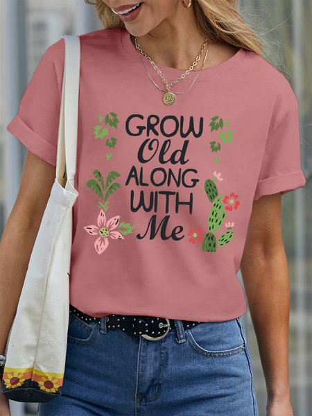 

Lilicloth X Manikvskhan Grow Old Along With Me Women’s Cotton Crew Neck Casual T-Shirt, Pink, T-shirts