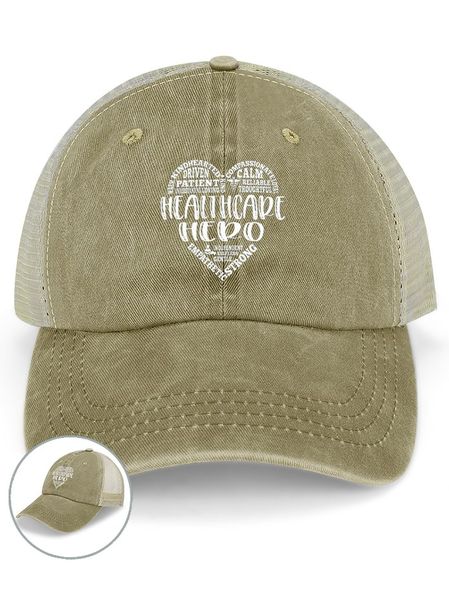 

Healthcare Worker Health Care Hero Washed Mesh-back Baseball Cap, Khaki, Women's Hats