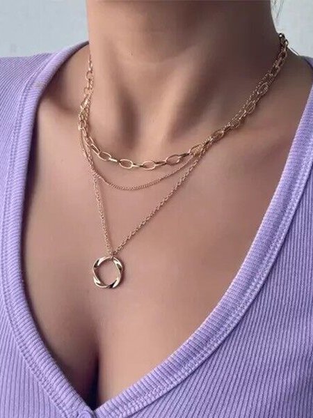 

Casual Geometric Simple Layered Necklace Vacation Boho Jewelry, Golden, Necklaces