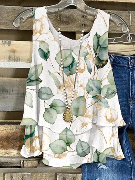 

Casual Loose Crew Neck Tank Top, Green, Tanks & Camis