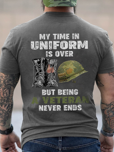 

Men's Flag My Time in Uniform is Over But Being a Veteran Never Ends Cotton T-Shirt, Deep gray, T-shirts