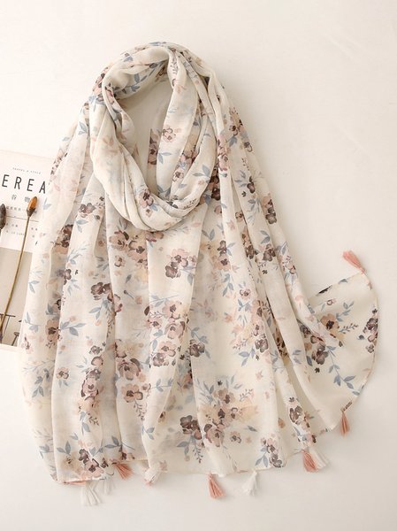 

Casual Floral Fringe Trim Silk Scarves Everyday Women's Jewelry, Brown, Women Scarves & Shawls