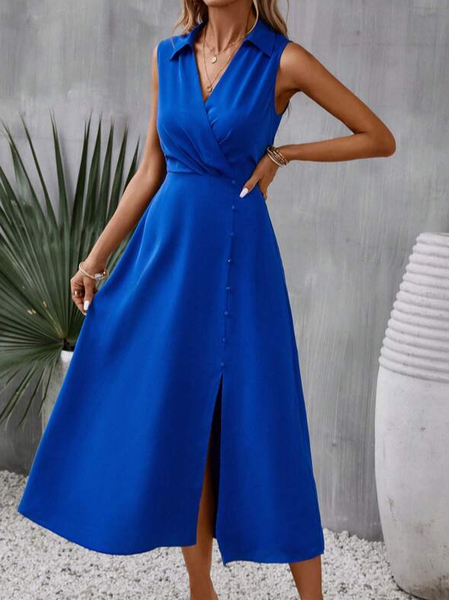 

Plain Casual Loose Dress With No Belt, Blue, Dresses