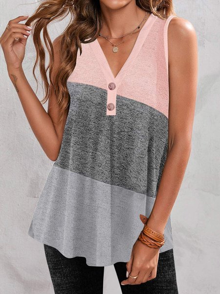 

Loose Casual Color Block Tank Top, Pink, Tanks & Camis