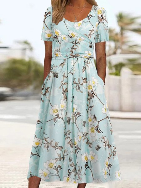

Casual Regular Fit Floral Crew Neck Dress, Lightgreen, Dresses