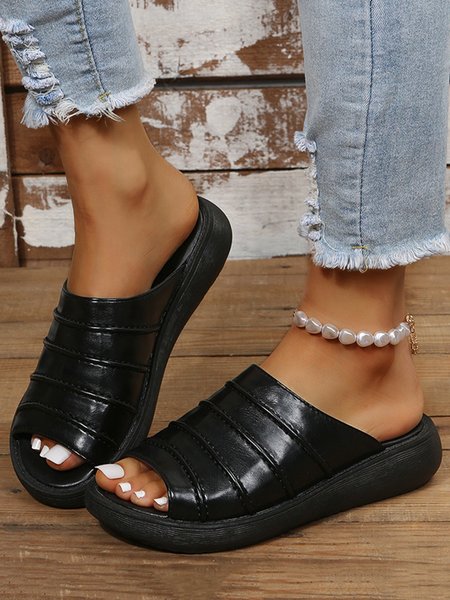 

Vintage Hollow out Platform Slide Sandals, Black, Sandals & Slippers