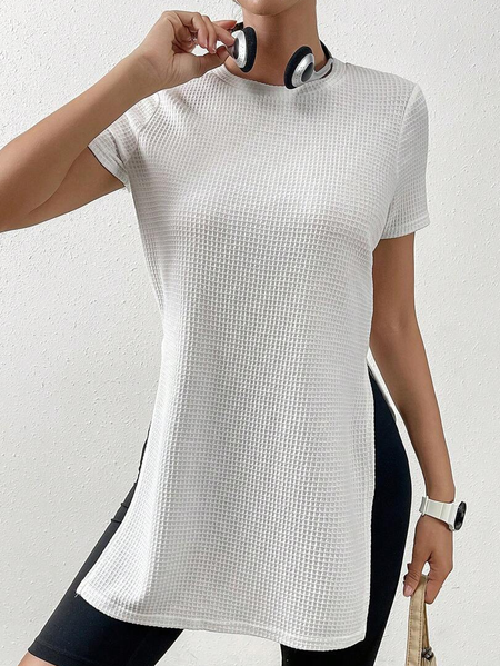 

Loose Crew Neck Casual Plain T-Shirt, White, T-Shirts