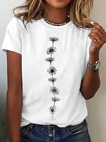 

Women Floral Short Sleeve Tee T-shirt Crew Neck Casual Summer Top, White, T-Shirts