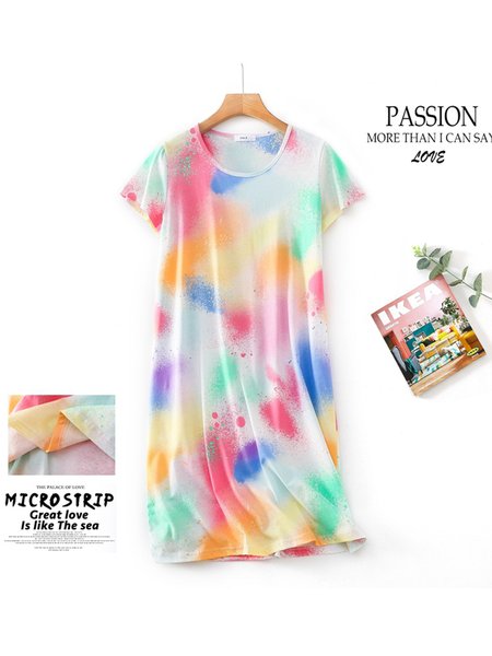 

Breathable Comfortable Tie-Dye Loose Casual Nightdress, Multicolor, Sleepwear&Robes