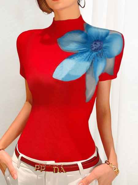 

Floral Elegant Tight T-Shirt, Red, Tees