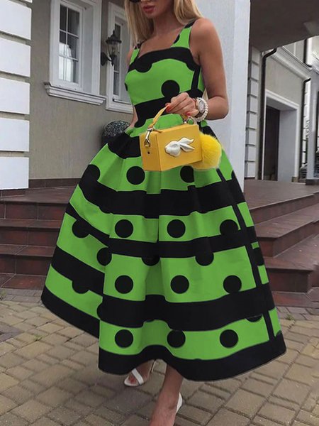 

Regular Fit Square Neck Elegant Dress, Green, Maxi Dresses