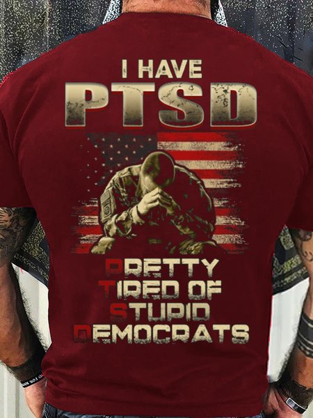 

Men's Cotton I have PTSD Casual Letters T-Shirt, Red, T-shirts
