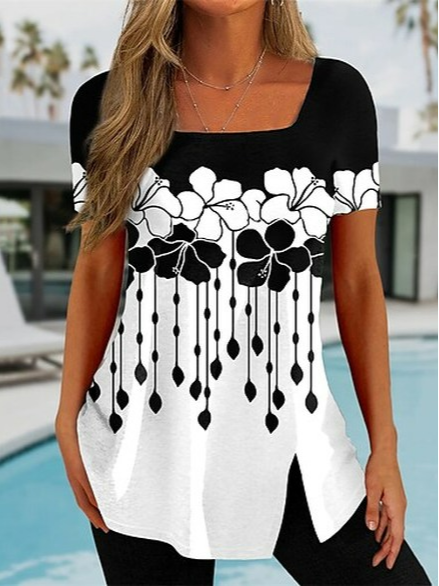 

Loose Square Neck Casual Shirt, Black-white, Shirts & Blouses