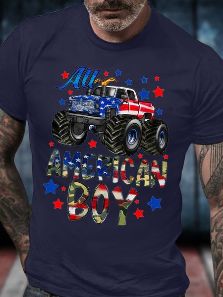 

Men's Funny All American Boy Graphic Printing 4th Of July Crew Neck Text Letters Cotton Casual T-Shirt, Purplish blue, T-shirts
