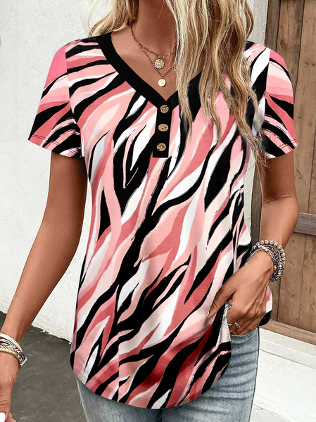 

Loose Gradient Pattern Casual V Neck Shirt, Red, Shirts & Blouses