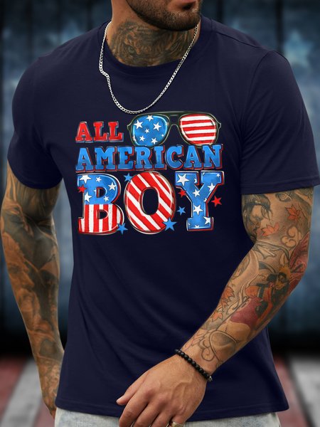 

Men's Funny All American Boy America Flag Graphic Printing 4th Of July Crew Neck Casual Independence Day Loose T-Shirt, Purplish blue, T-shirts