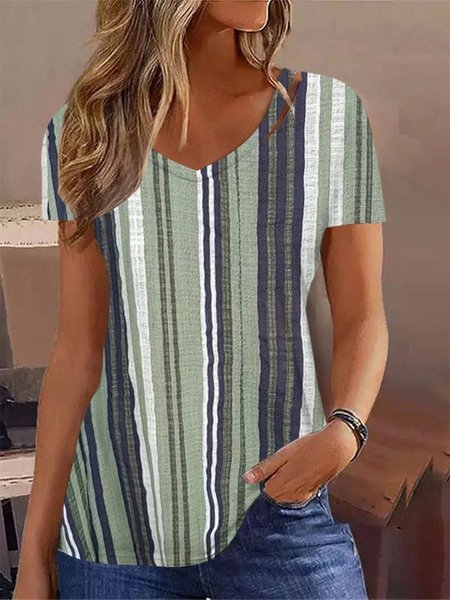 

Casual V Neck Striped Shirt, Green, Shirts & Blouses