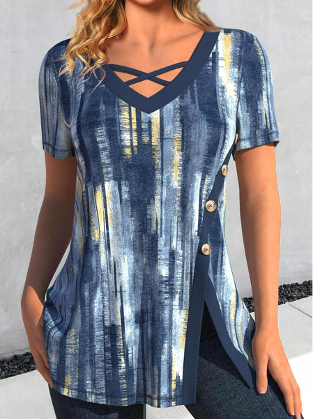 

Casual Ombre V Neck Loose Shirt, Blue, Shirts & Blouses