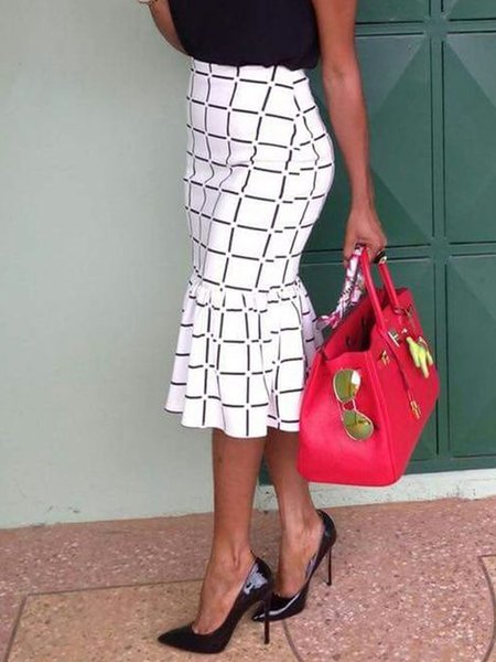 

Regular Size Regular Fit Plaid Elegant Skirt, White, Skirts