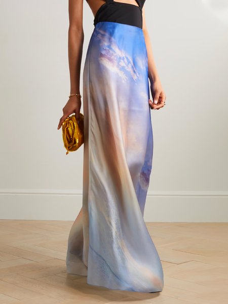 

Elegant Regular Fit Abstract Maxi Skirt, As picture, Skirts