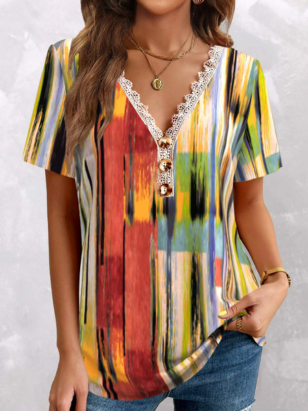 

V Neck Ombre Casual Loose Shirt, Red, Shirts & Blouses