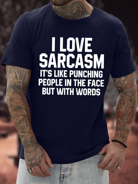 

Men's Funny I Love Sarcasm It'S Like Punching People In The Face But With Words Graphic Printing Loose Cotton Text Letters Casual T-Shirt, Purplish blue, T-shirts