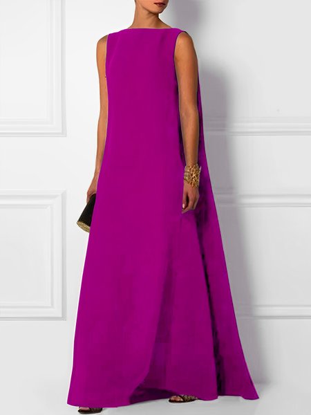 

Daily Elegant Boat Neck Plain Dress, Rose red, Maxi Dresses