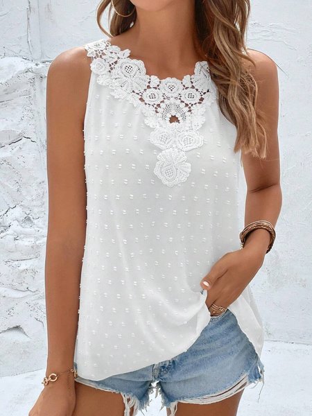 

Womens Crew Neck Casual Tank Top, White, Tanks & Camis