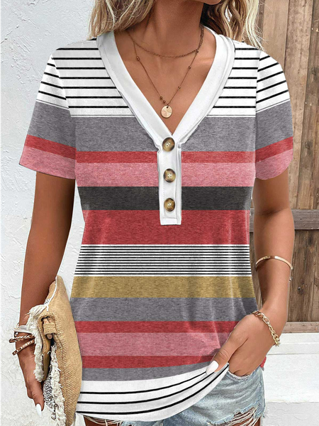 

Loose V Neck Casual Geometric Shirt, Red, Shirts & Blouses