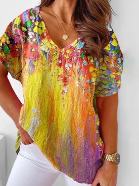 

Plus Size Painting Casual Loose Shirt, Multicolor, Shirts & Blouses