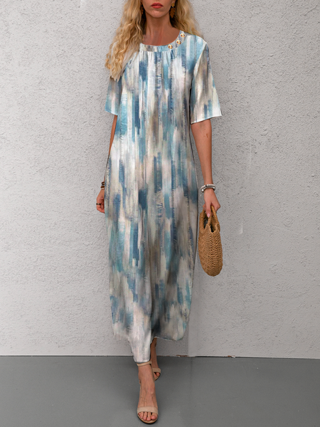 

Crew Neck Casual Striped Loose Dress, Blue, Dresses