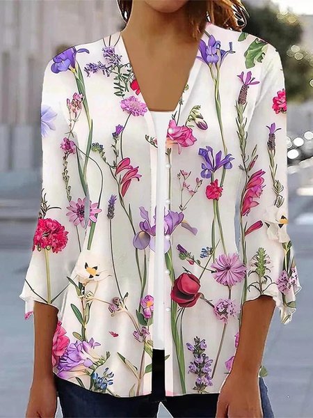 

Buttoned Floral Loose Casual Shirt, White, Shirts & Blouses