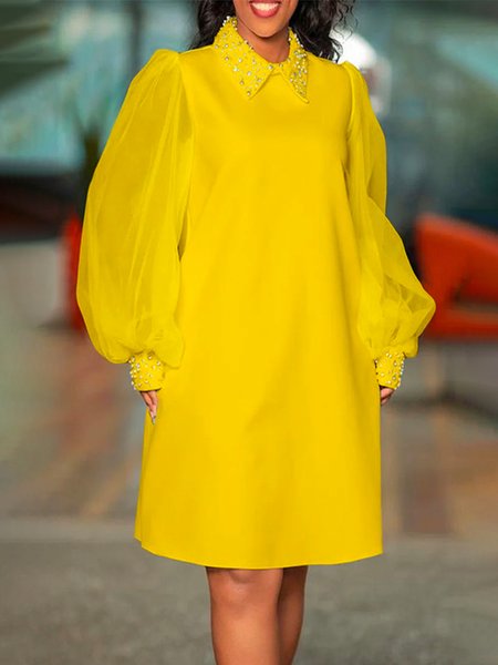 

Plain Elegant Mini Dress With No Belt, Yellow, Mini Dresses