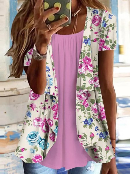 

Casual Crew Neck Ruched Floral Shirt, Deep pink, Shirts & Blouses