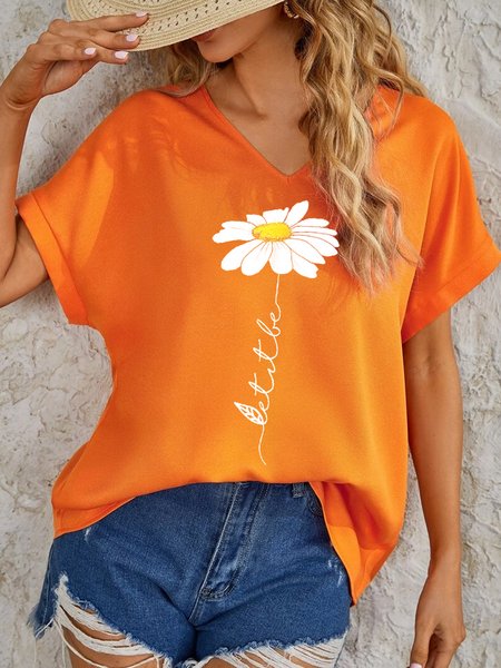 

Crew Neck Floral Casual Cotton Shirt, Orange, Shirts & Blouses